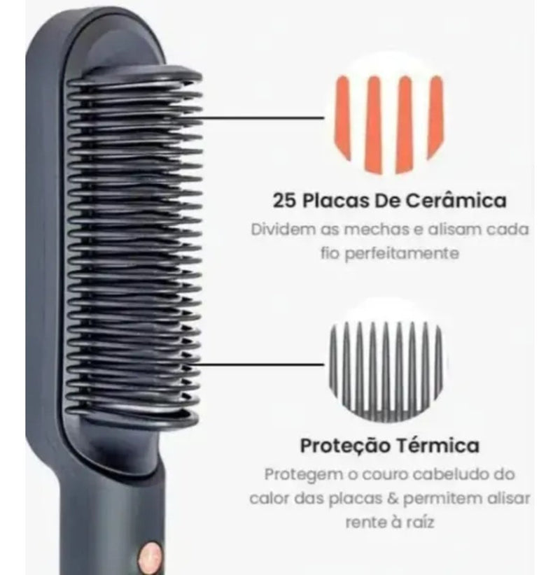 Escova Profissional Pente Alisadora 3 Em 1 Seca e Modela