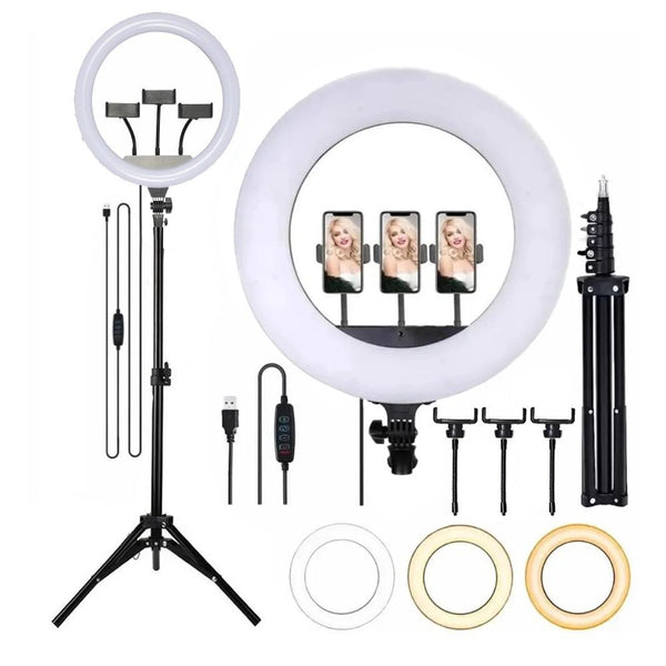 Iluminador Ring Light LED 14 Polegadas Completo com Tripé e 3 Encaixes