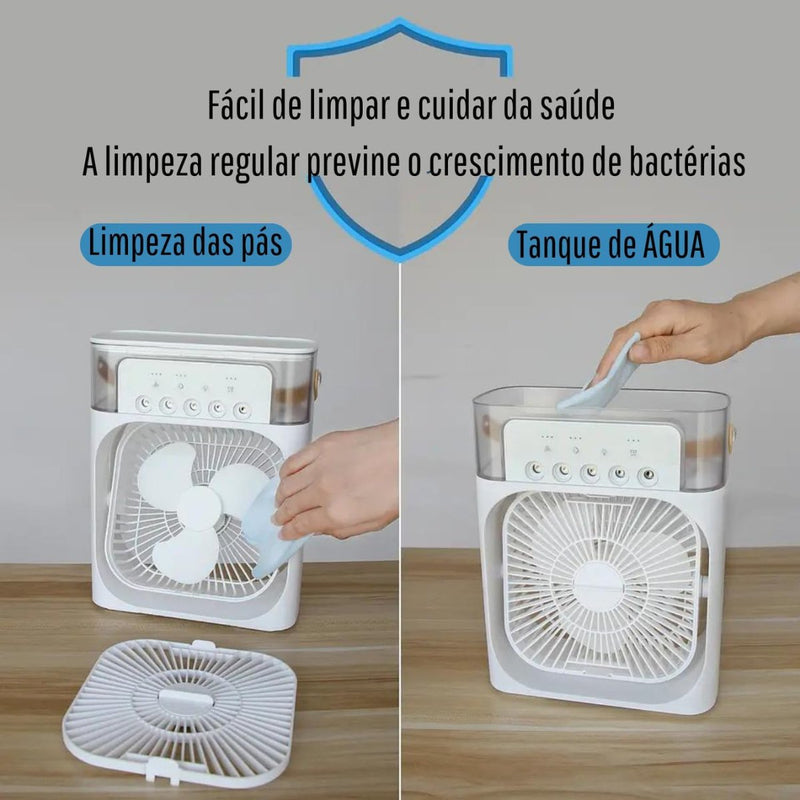 Ventilador Portátil grande de mesa Umidificador Climatizador Led Água e Gelo 3 Velocidades Led