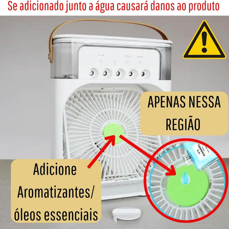 Ventilador Portátil grande de mesa Umidificador Climatizador Led Água e Gelo 3 Velocidades Led